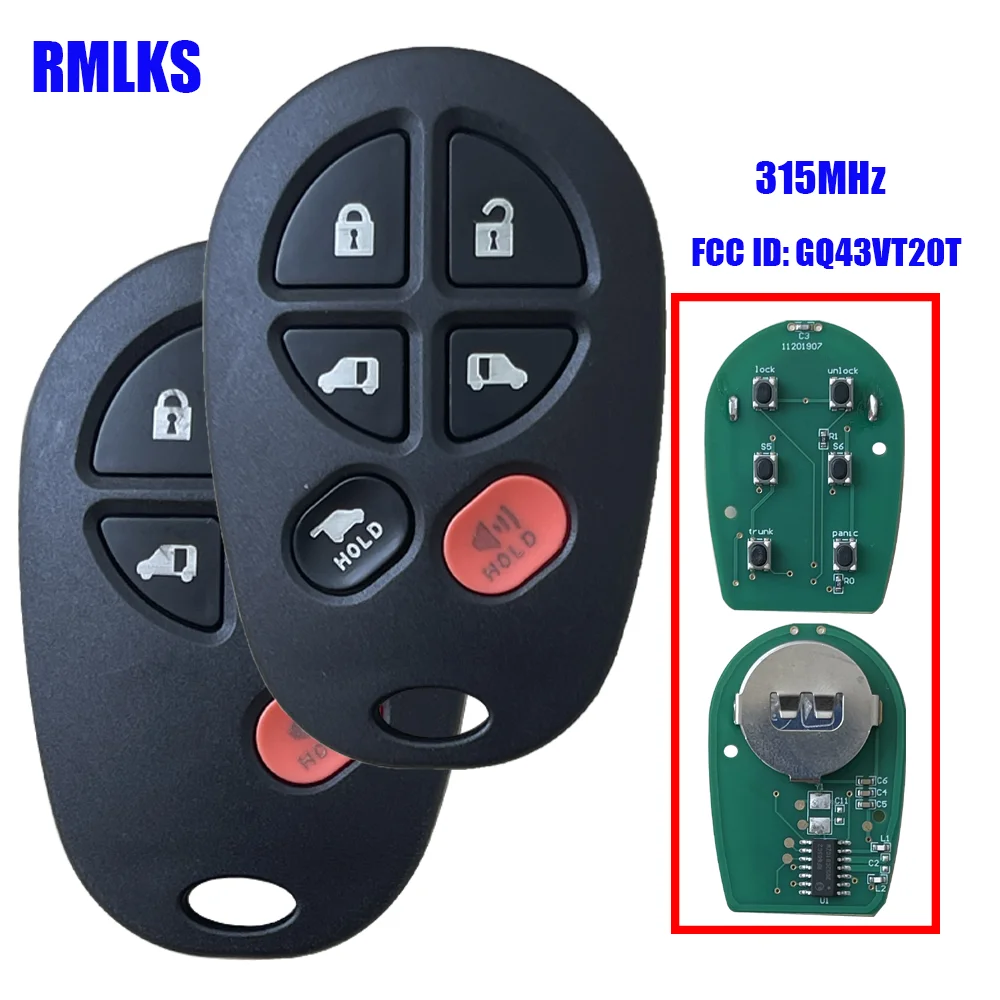 

Идентификатор FCC: GQ43VT20T, замена 5 + 1 6 кнопок, 315 МГц яркость для Toyota Sienna 2011 2012 2013