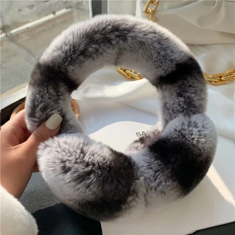 Ear Muffs For Women Winter EarWarmers Soft Warm Cable Furry Real Rex Rabbit Ear Covers For Cold Weather