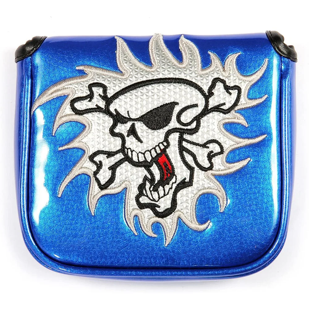 Blue Skull Golf Mallet Putter Head Cover With Magnetic Closure Synthetic Leather Putter Square Headcovers Protector