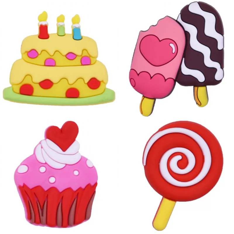 10 pcs Big Size 4-7 cm Colorful Cupcakes Birthday Cakes Lollipop Ice Creams Girls Youth Women Hole Clogs Accessories