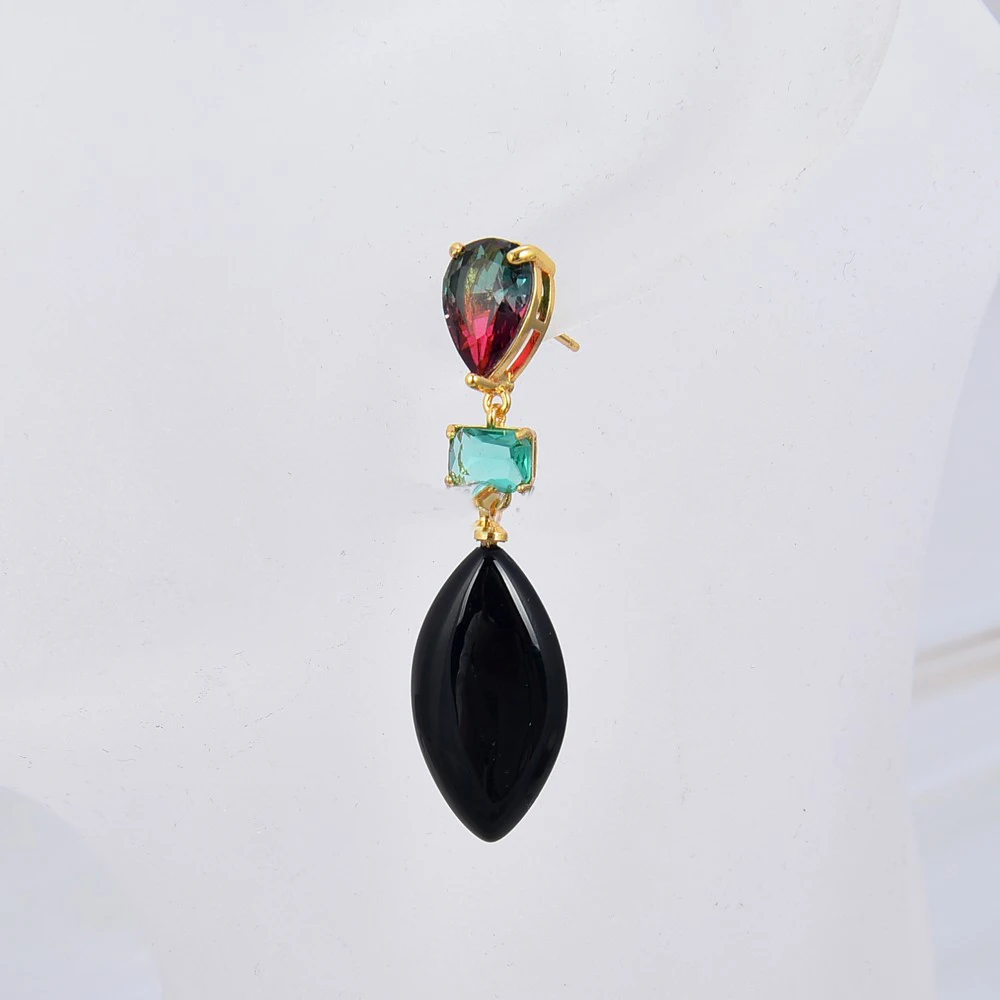 Natural Stone Multi Color Crystal Black Onyx Dangle Stud Earrings classic for women lady fashion jewelry gift