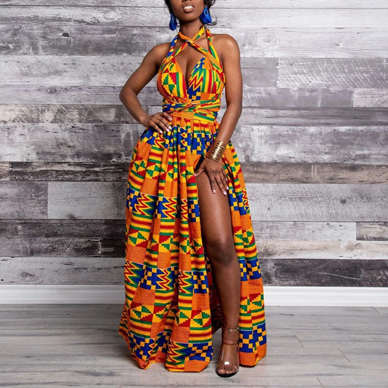 Ankara Africa Maxi Dress Women Dashiki Print Split Dress African Clothes Women Party African Dresses for Women Robe Africaine