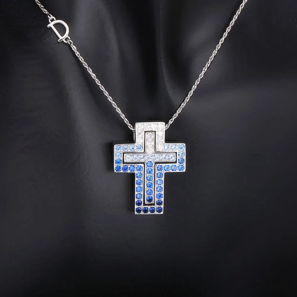 SHADOWHUNTERS Original 925 Sterling Silver Gradient Blue Cross Pendant Necklaces Cross Combination Necklace 45cm For Women Gift