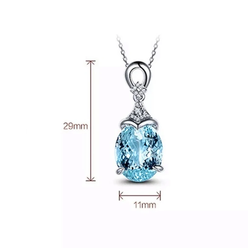 Huitan Delicate Water Drop Shaped Pendant Necklace for Women Fresh Sky Blue Oval Cubic Zirconia Luxury Fashion Wedding Jewelry