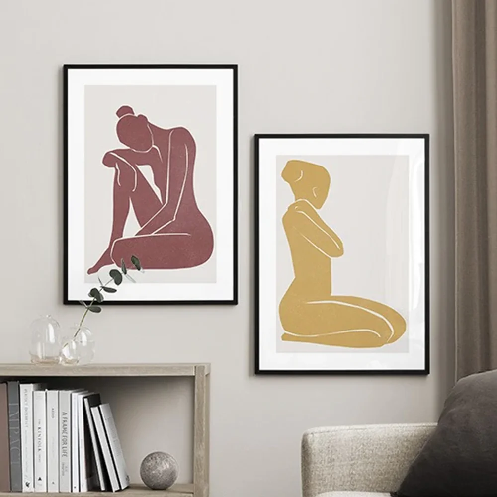 

Abstract Art Canvas Painting Yellow And Red Woman Body Posters And Prints Line Wall Pictures For Bedroom Cabinet Nordic Decor
