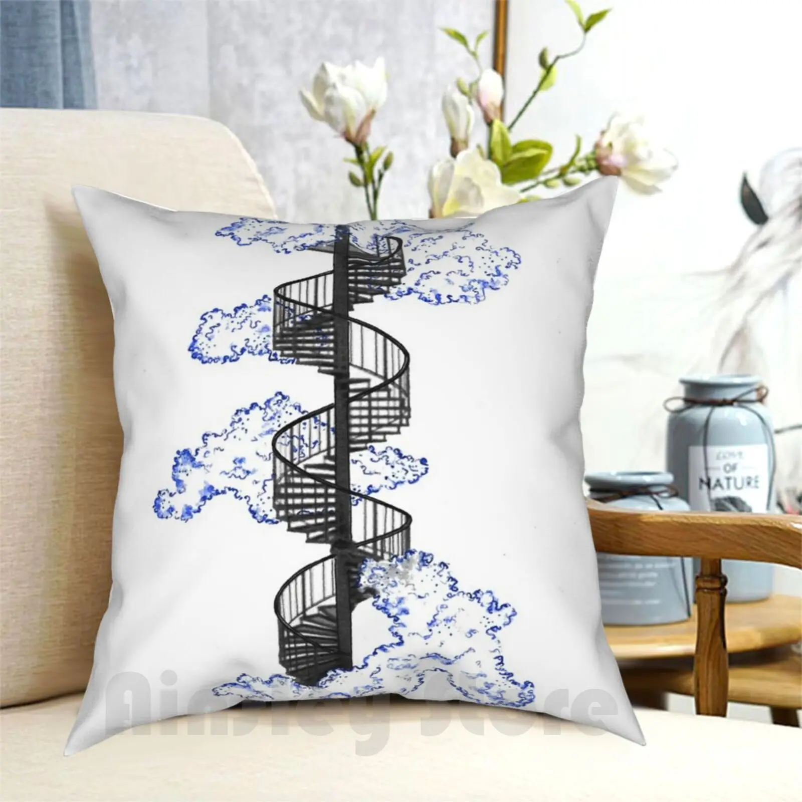 Tiny Stairway To Heaven Pillow Case Printed Home Soft Throw Pillow Stairway To Heaven Stairway Clouds Sky Pretty Blue