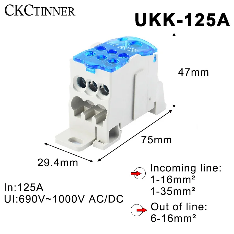 UKK80A 125A 160A 250A 400A 500A Terminal Block 1 in many Out Din Rail Distribution Box Universal Electric Wire Connector