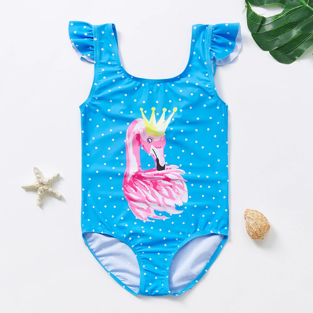 1~8Year Toddler Baby Girls Swimwear one piece Girls Swimsuit Children Swimwear Flamingo Girls Swimming outfit Kids Beachwear