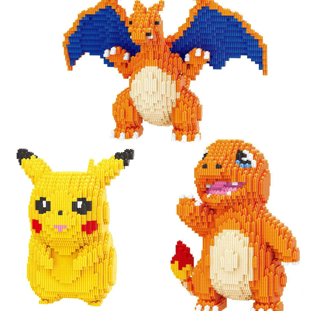 

Pokemon Building Blocks Pikachu Charizard Charmander Big 3D Model Connection Assembled Diamond Mirco Bricks Figure Toy For Kids