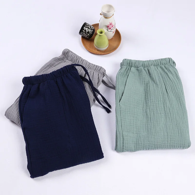 Japanese Retro Style Cotton Fashion Pleated Women or Men's Casual Beach Shorts Summer Home Pants Sleep & Lounge Wear