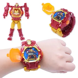 Light Digital Children Watches Boys Cartoon Robot Transformation Wristwatch Toy Mecha Robot Electronic Clock