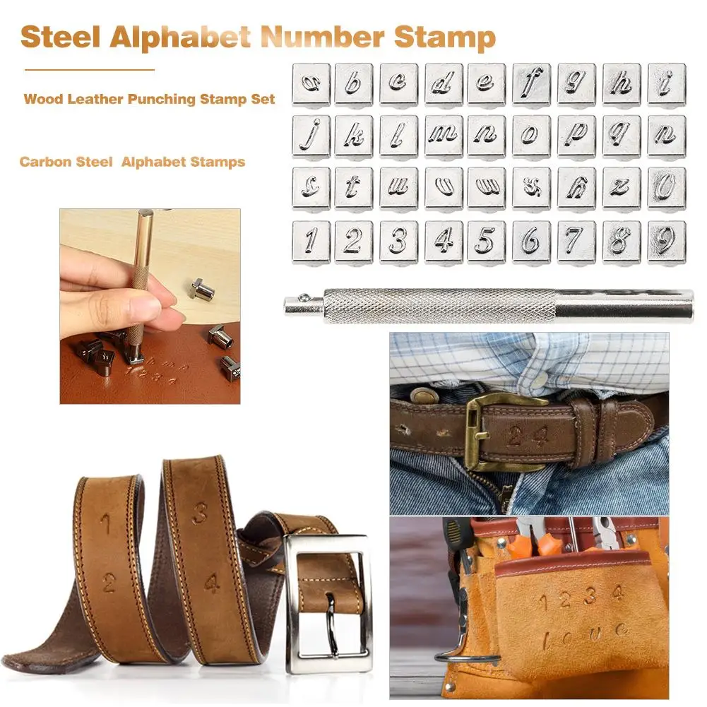 36Pcs ตัวอักษร Punch Stamp Punch Set สำหรับหนังหัตถกรรมชุดเครื่องมือโลหะหนัง Punch เครื่องมือ Staming Leathercraft