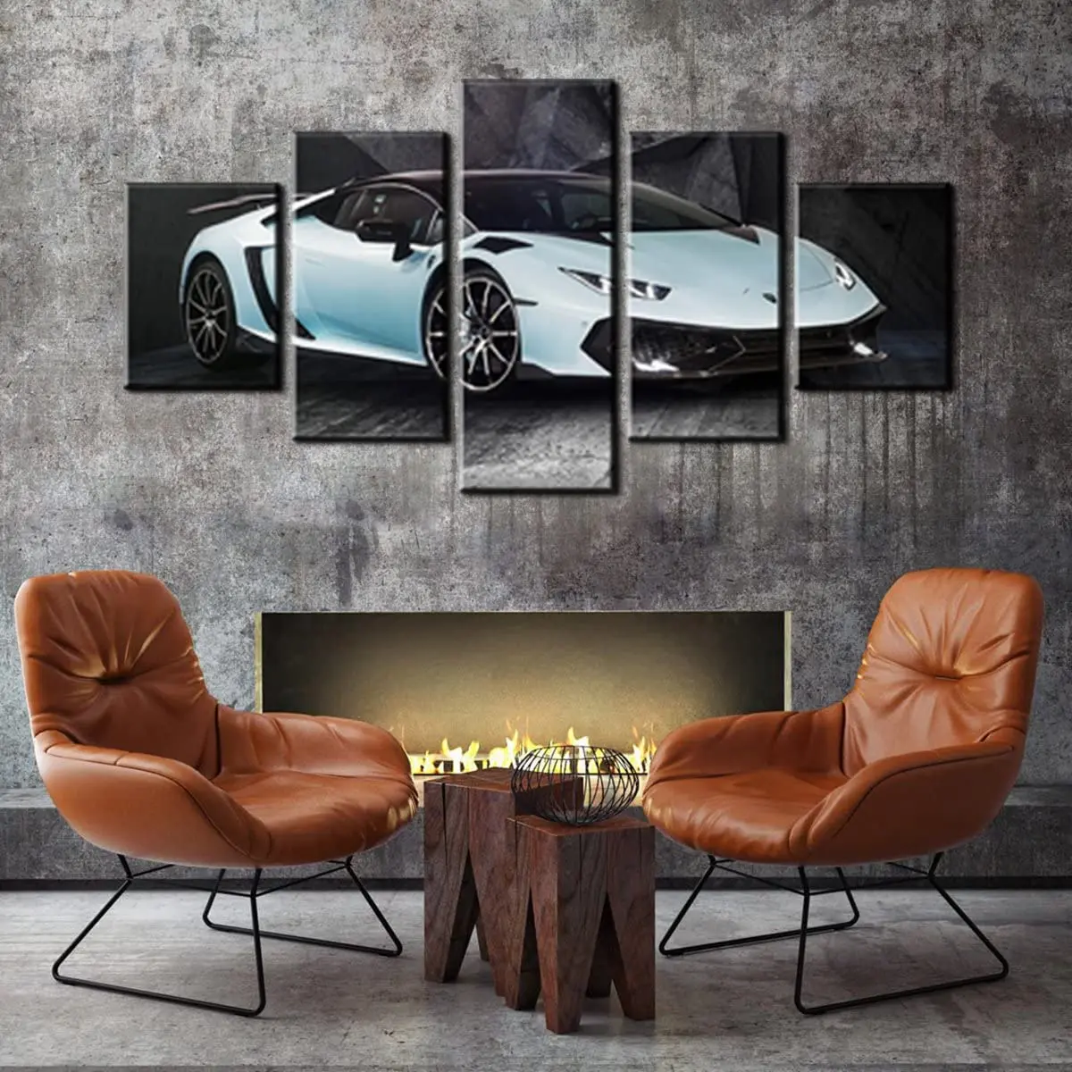 Unframed 5Pcs Black and White Supercar Sports Racing Car Canvas HD Posters Wall Art Pictures HD Paintings Home Decor