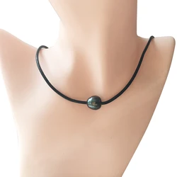 Good quality Real leather natural tahitian baroque pearl necklace 100% nature tahitian sea salt pearl,stainless steel clasp