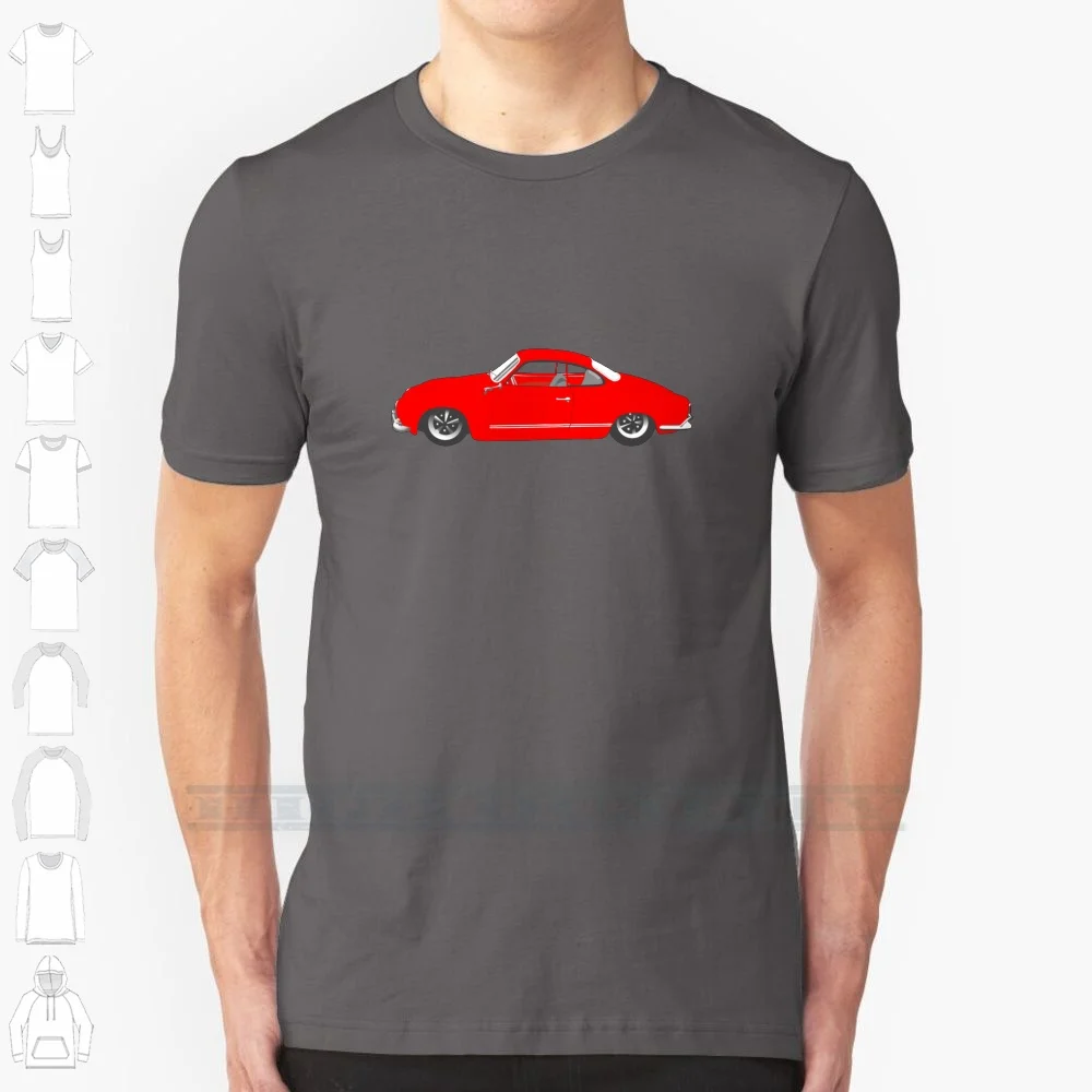 Camiseta vermelha do carro clássico de Karmann Ghia Karmann, 100% algodão, gráfico vetorial vintage, T retro legal, manga curta, manga comprida