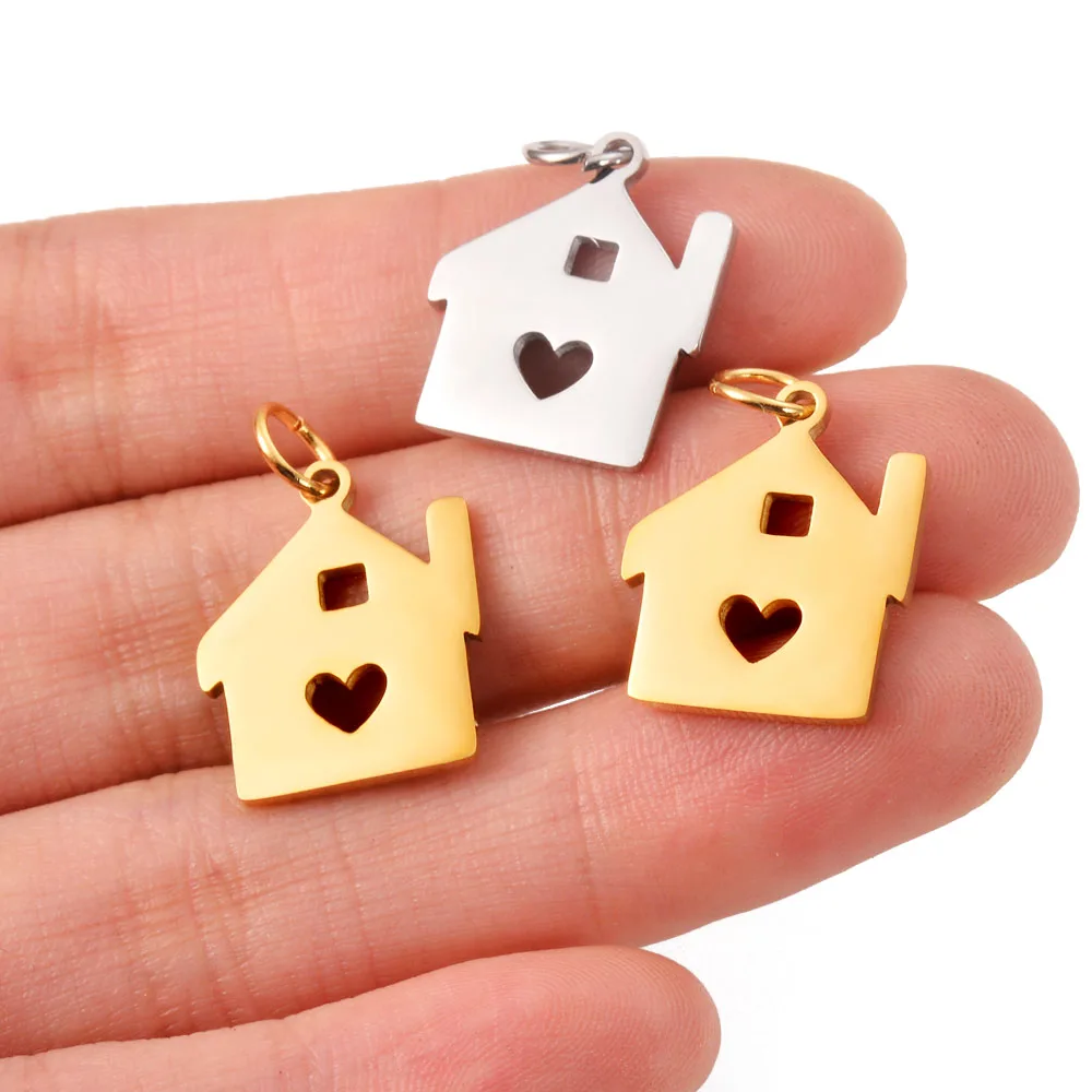 5Pcs/Lot New Building Stainless Steel Cabin Home Creative House Charms Room Pendants Crafts DIY Jewelry Making Finding Wholesale