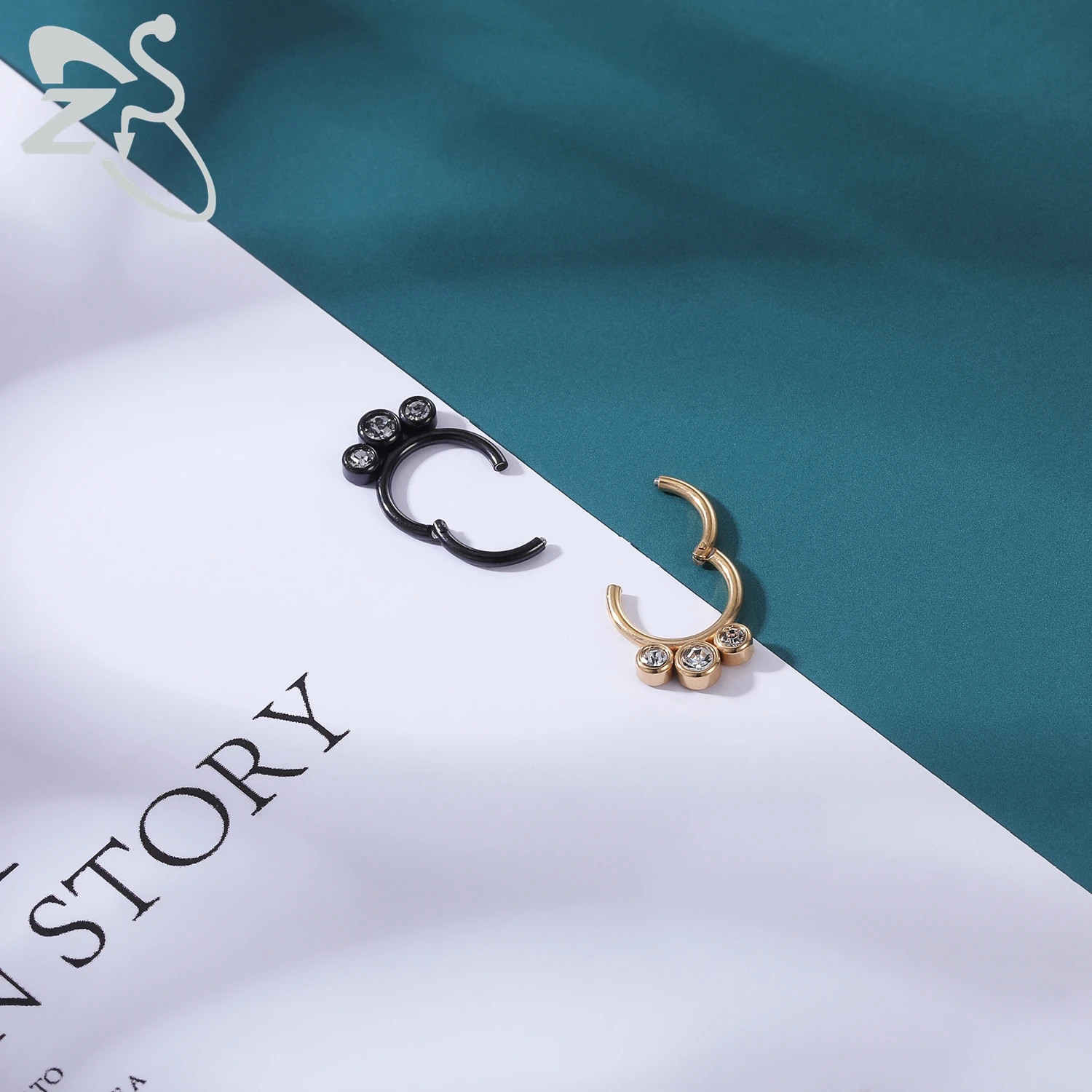 ZS 16G Stainless Steel Nose Rings for Women Girls Zirconia Septum Piercing Indian Black Gold Plated Ear Helix Clicker Piercings