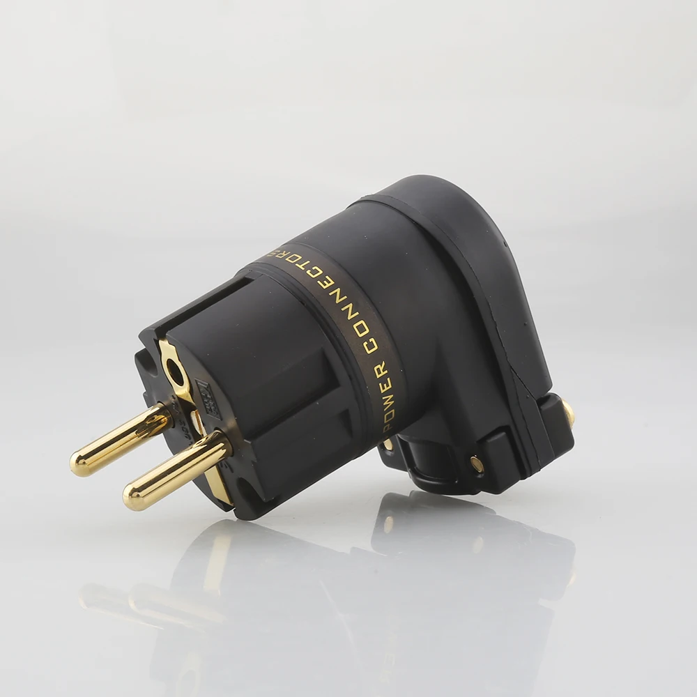 Audiocrast Gold/Rhodium Plated US/EU SCHUKO Mains Right Angle Male Plug to IEC C13 Female Socket HIFI Power Connector