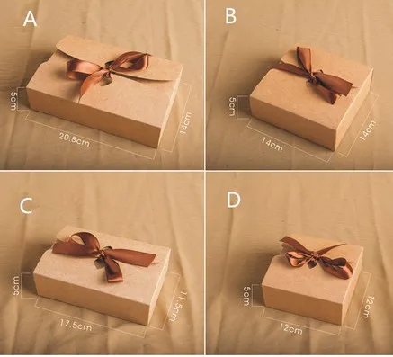 5 Size Kraft Paper Box With Ribbon Blank Cookies Cake Box Candy Chocolate Box Wedding Party Paper Gift Box 100pcs/lot