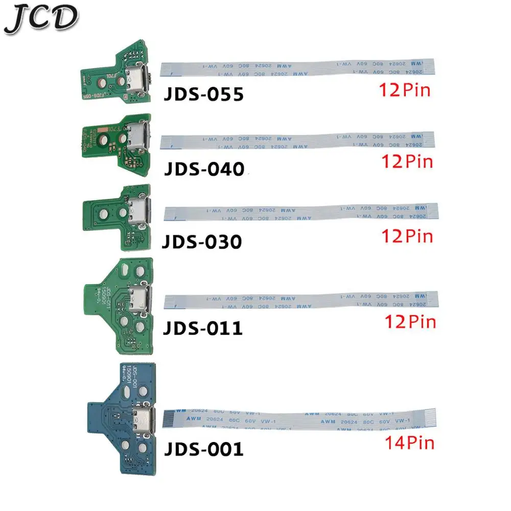 JCD-puerto de carga USB para controlador PS4, placa de circuito con Cable flexible de cinta, 12 pines, conector JDS 011, 030, 040, 14Pin, 001