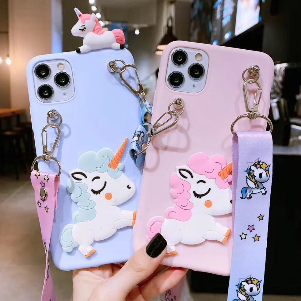 Cartoon Horse Silicone Cover For Samsung Galaxy A11 A12 A13 A22 A32 A41 A52 A71 A81 A91 Unicorn Soft Case Fundas With Lanyard