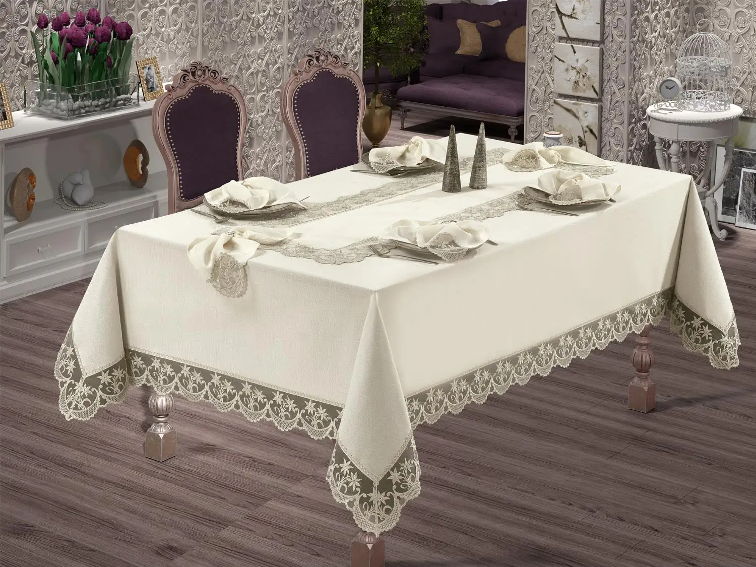 Star Tablecloth Set For 12 Persons 26pcs Napkins Rings Special Edition Rectangle Stain Repellent 100 Silk Fabric Luxury