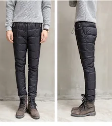Mens 90% White Duck Down Padded Pencil Pants for Men Slim Down Pants Warm Duck Down Trousers Outdoor Snow Pants PT-458