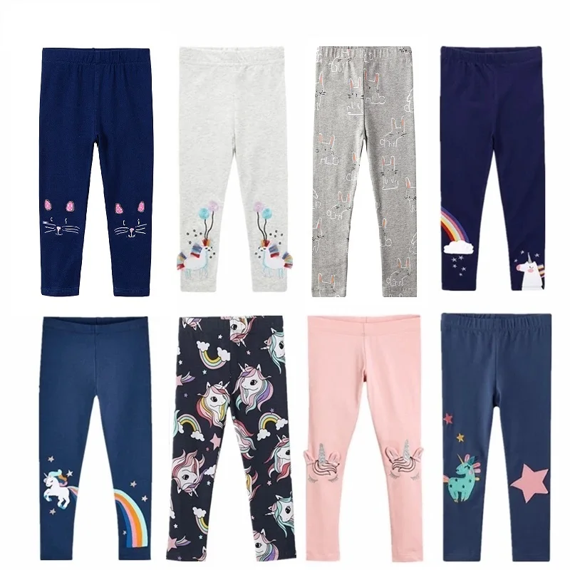 FJFille-Leggings 100% en coton pour filles, pantalons skinny à imprimé dessin animé, pour enfants, fjKF083