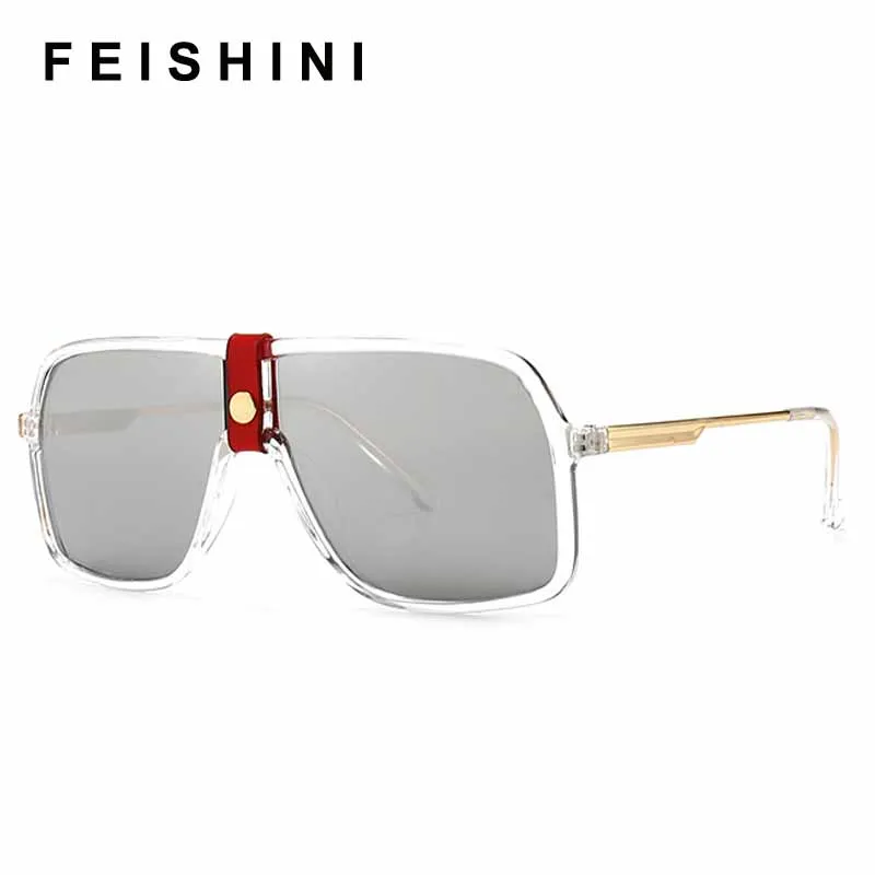 

FEISHINI 2023 Shop Counters Big Frame Shield Sunglasses Men Pilot Mirror UV400 Classic Brand Designer Unisex Sunglass For Women