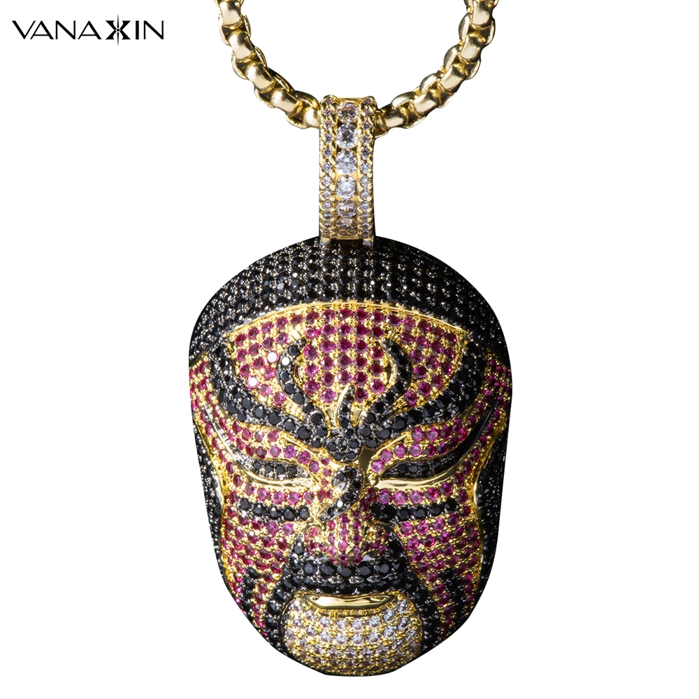 

VANAXIN Trend Rock Hip Hop Mask Pendant Black Gun Paved CZ Cubic Zirconia Necklace Mens Halloween Jewelry Fashion Personality