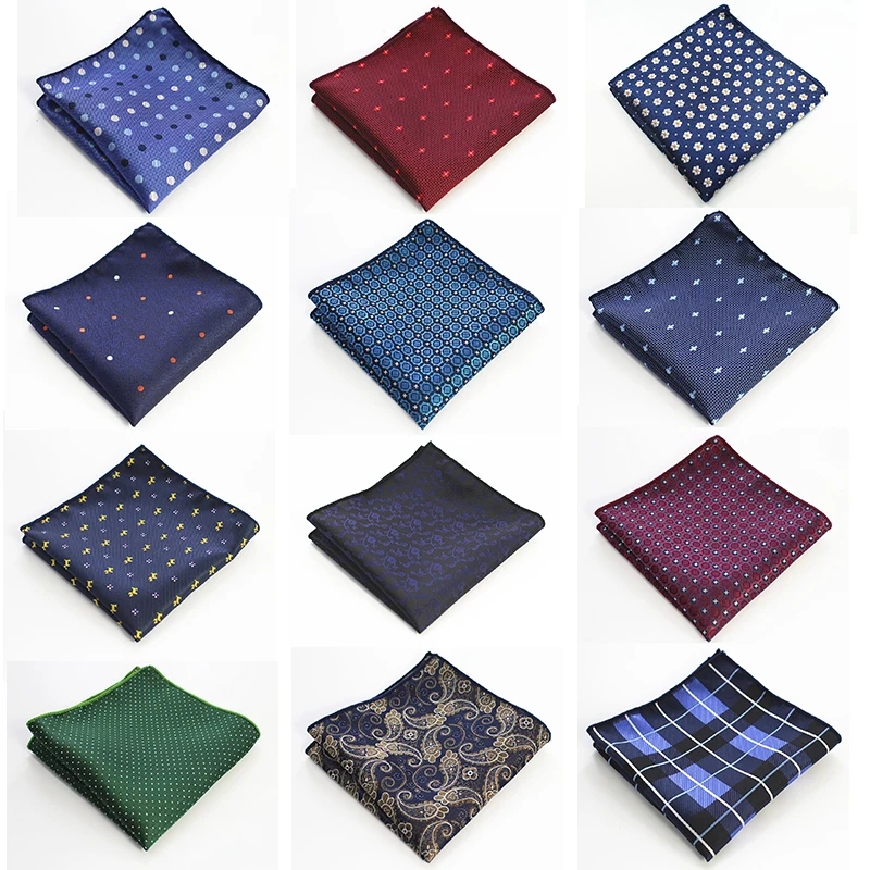 Ricnais New Classic Dot Print Handkerchief Silk Blue Pocket Square Business Chest Towel Hanky Gentlemen Wedding Casual Hankies