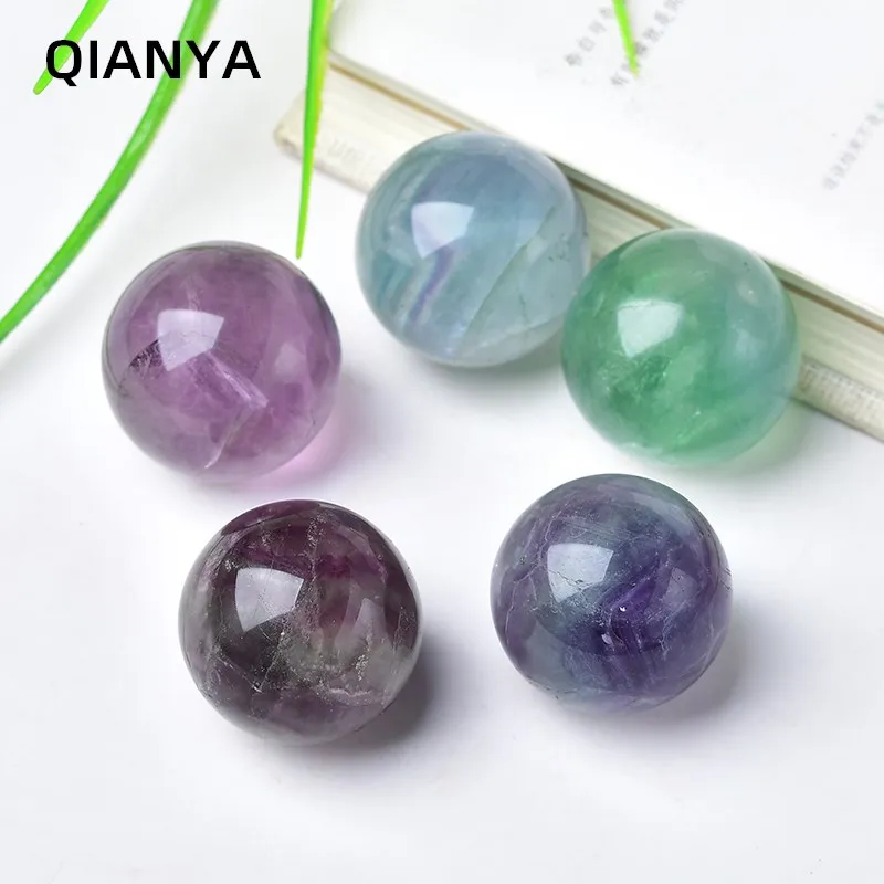 Natural Color Fluorite Ball Crystal Sphere Home Decoration Ornamental Stone Healing Meditation Divination Orb Crafts Gift