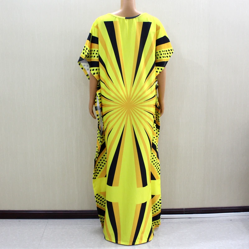 2020 Baru Desain Fashion Afrika Afrika Wanita O Leher Gaun Panjang Dashiki Indah Cantik Berwarna Kuning Mama Gaun untuk Wanita