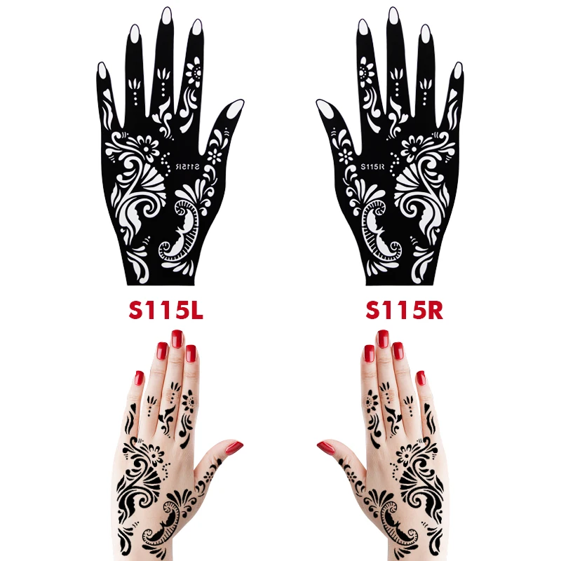 10PCS Self-Adhesive Reusable Henna Tattoo Stencils,Mehndi Indian Temporary Hand Tattoos For Body Art Painting 5 Pairs