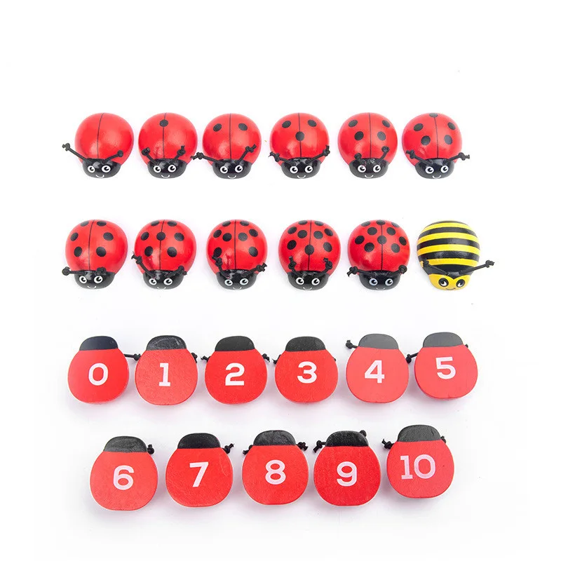 Wooden Montessori Counting Beetle Kindergarten Children Number Enlightenment Learn To Count Ladybug Backpack Educational Toy