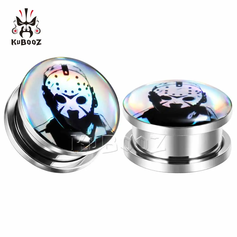 KUBOOZ Classical Character Picture Logo Ear Piercing Plugs Expanders Stainless Steel Stretchers Stud Body Jewelry Cool Gift 2PCS