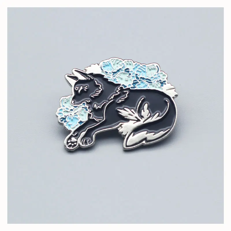 Cute Black Wolf Brooch Interesting Metal Enamel Badge Denim Jacket Backpack Pin Decoration Children's Fashion Jewelry Gifts