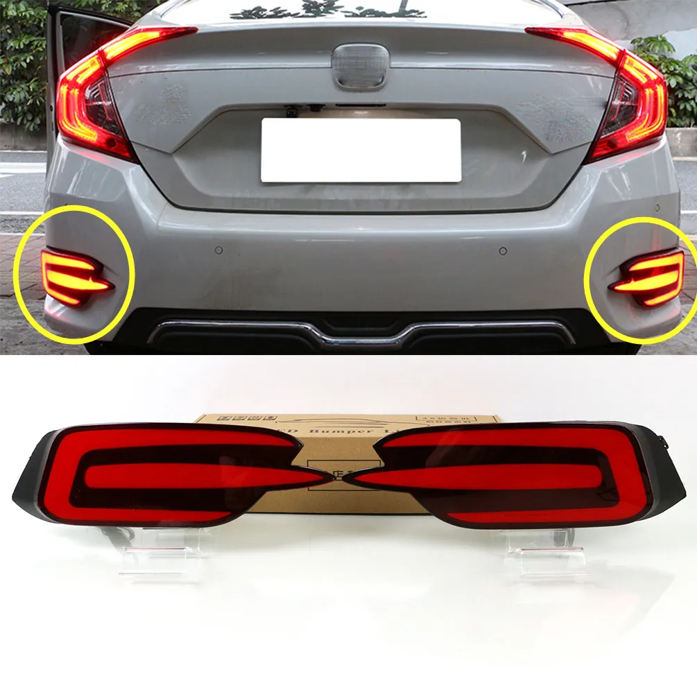 LED Rear Bumper Tail Brake Light Assembly Replace Fog Lamp Cover 12V Waterproof  Accessories for Honda Civic 10th 2016 2017 2018