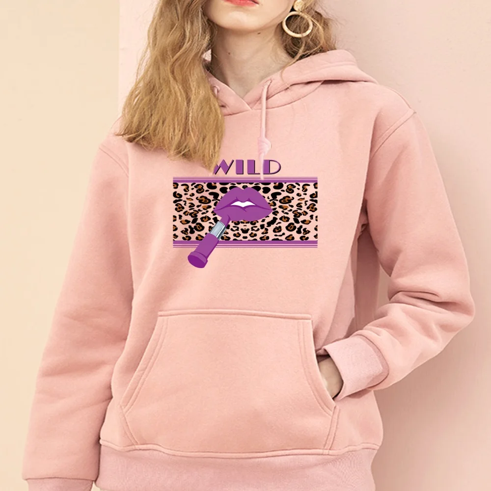 Women's Hoodie Fashion Women's Loose Oversized Sports Hoodies Wilderness Lipstick Print Harajuku Casual Girl Pullover