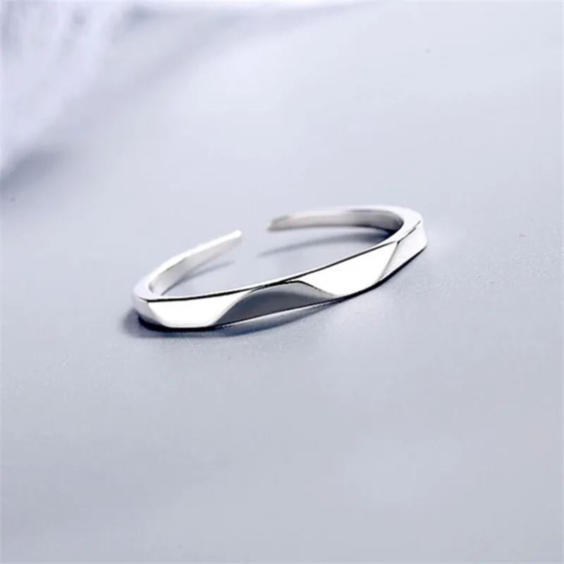 Simpel And Creative Faceted Crystal 925 Sterling Silver Silver Personality Small Fresh Glossy Geometric Opening Rings TYB499