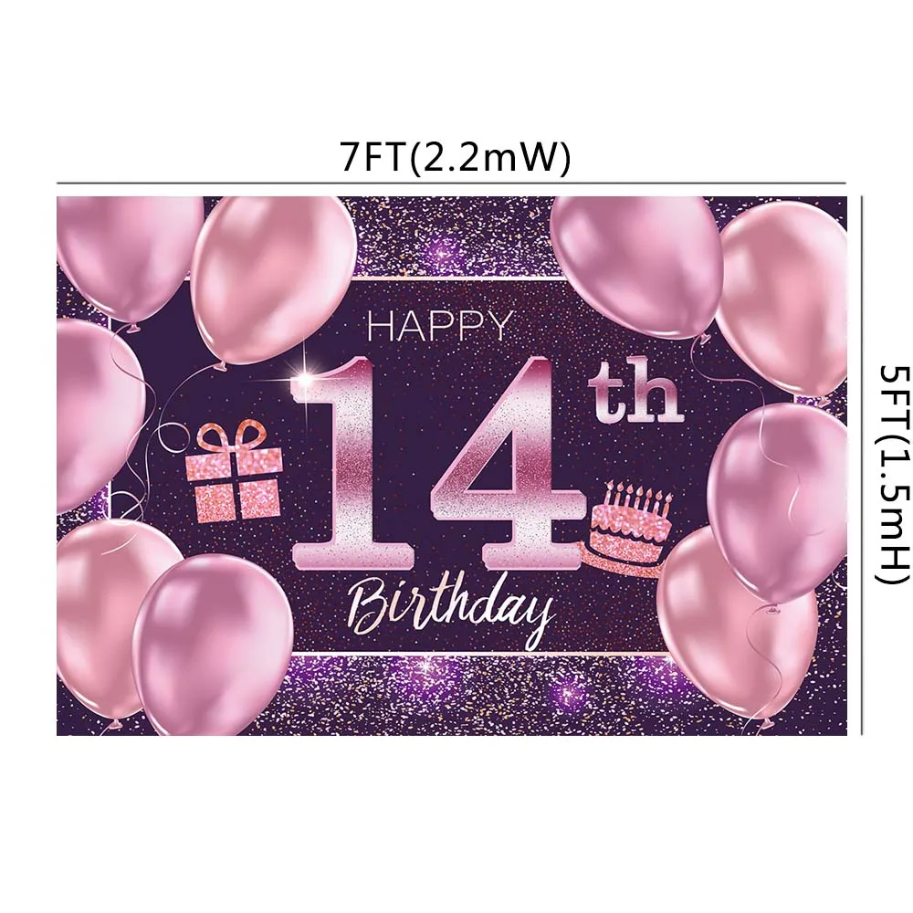 Hồng Bóng Tím Lấp Lánh Chụp Ảnh Nền Cô Gái Nữ Người Phụ Nữ Happy 14th Sinh Nhật Phông Nền Cho Studio Ảnh W-4535