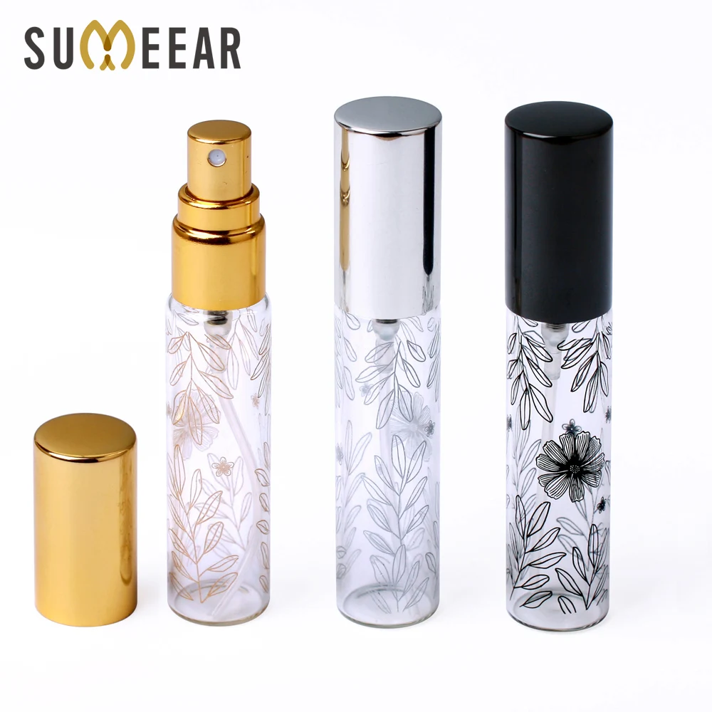 

50 Pcs/Lot 10ml Portable Decorative Pattern Glass Perfume Bottle With Atomizer Empty Cosmetic Mini Refillable Bottles