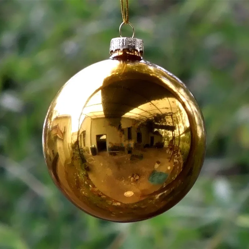 16pcs/pack Diameter=8cm Gold Series Glass Ball School Window Wedding Decoration Christmas Day Tree Hanging Globe Ornament