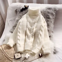 Winter Thick Coarse Yarn Turtleneck Women Knitted Sweater Pullovers Loose High Collar Long Sleeve Jumpers Ladies Knitting Tops