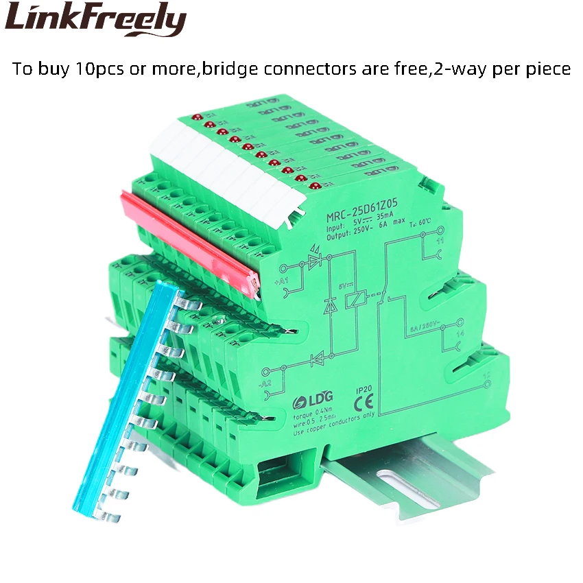 MRC-25D61Z05 10pcs 5VDC Smart PLC Electromagnetic Module Relay Switch Board 6A 250VAC/DC Ouput LED Coil Voltage Relay Din Rail