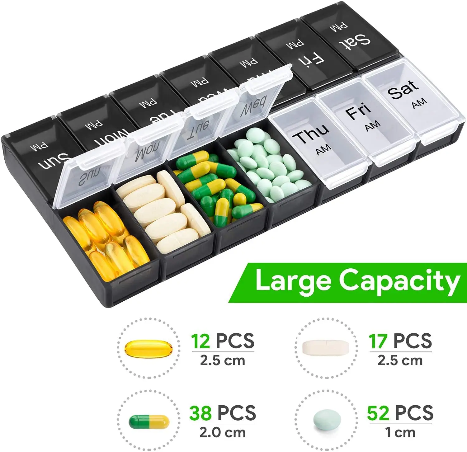 

Classified storage Pill case box Large Capacity 7-Day 2 Times A Day AM \ PM Extra Pill Organizer Suitable For Pills