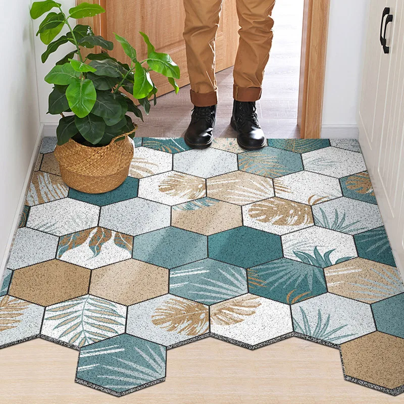 Doormat Carpet Silk Loop Hallway Entrance Mat Hexagon Free Cut Foot Door Mat Stain Resistant Remove Mud Home Indoor Mats Carpet