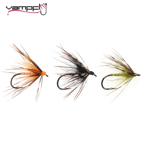 Vampfly 8PCS Tamaño # 12 Tenkara Ninfa mosca húmeda pesca de trucha mosca suave Hackle araña trucha moscas cebo señuelos negro naranja amarillo