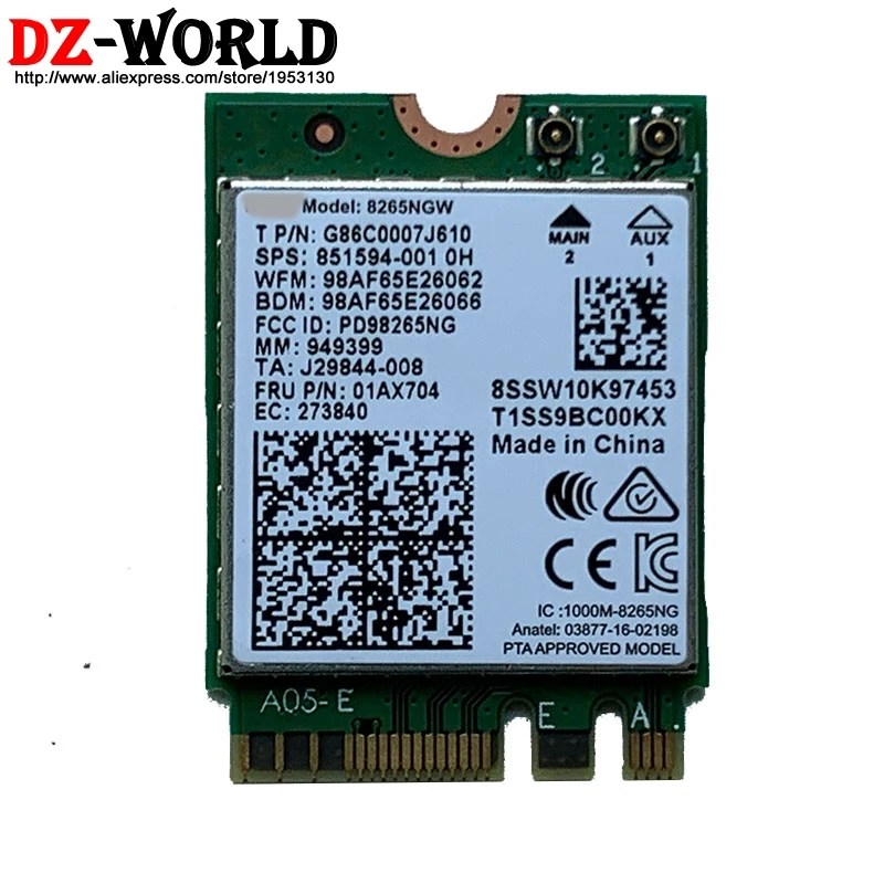 

Dual Band Wireless 8265 8265NGW NGFF 867Mbps WiFi Bluetooth4.2 Card for lenovo Yoga 730-13IKB 15IKB Yoga 530-14IKB Laptop