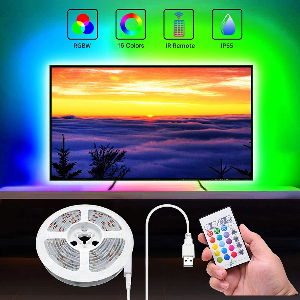 Faixa de Luz LED RGB TV IP65 16 À Prova D' Água Cores 5050 5V Controlador Música RGB LEVOU Fita Luzes 32-75in Monitor de TV Decoração Do Quarto